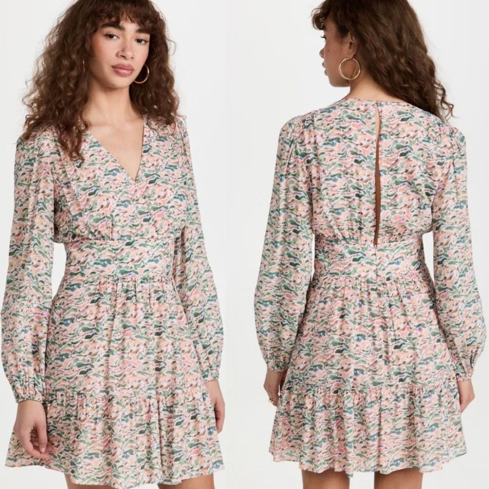 Scotch & Soda Pastel Print Dress Women’s Small Balloon Sleeve Keyhole Flirty